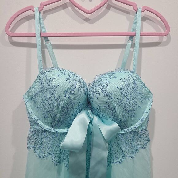 Victoria's Secret Womens Sz 34D Light Blue Fairy Open Front Slip Top Nightie - Picture 4 of 10